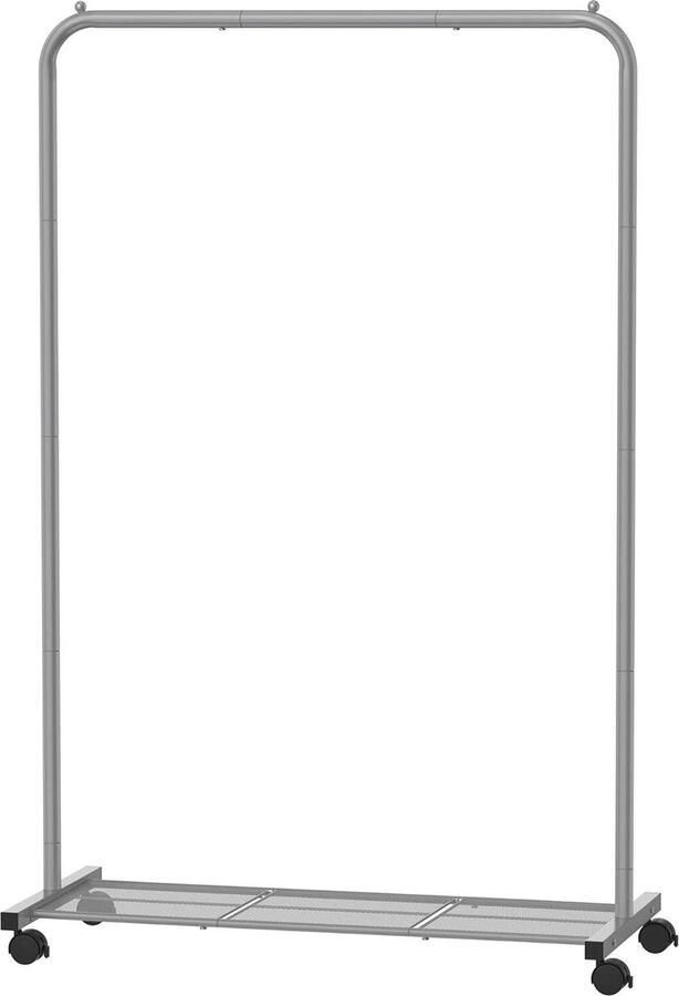 Kledingrek verrijdbaar kledingrek op wieltjes metalen kapstok verplaatsbare garderobe 91 cm breed met plank 2 wielen met rem stang tot 40 kg belastbaar grijs HSR025G01