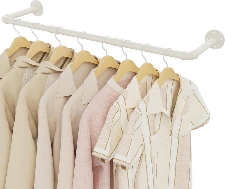 Retadou Kledingrek voor aan de muur 100 cm industriële kledingstang ruimtebesparend kledingrek voor aan de muur wandplank keukenplank eenvoudige montage beige
