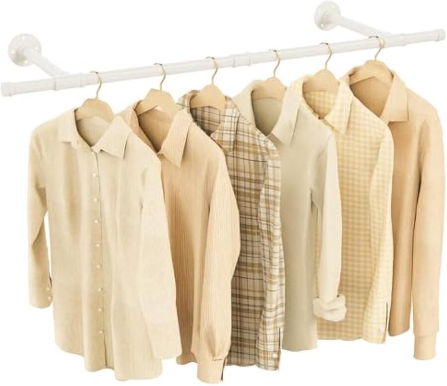 Kledingrek voor aan de muur verwijderbaar kledingrek in industrieel design 112 cm buisvormig kledingrek wandhanger voor kledingopbergers voor de woonkamer wit 1 stuk