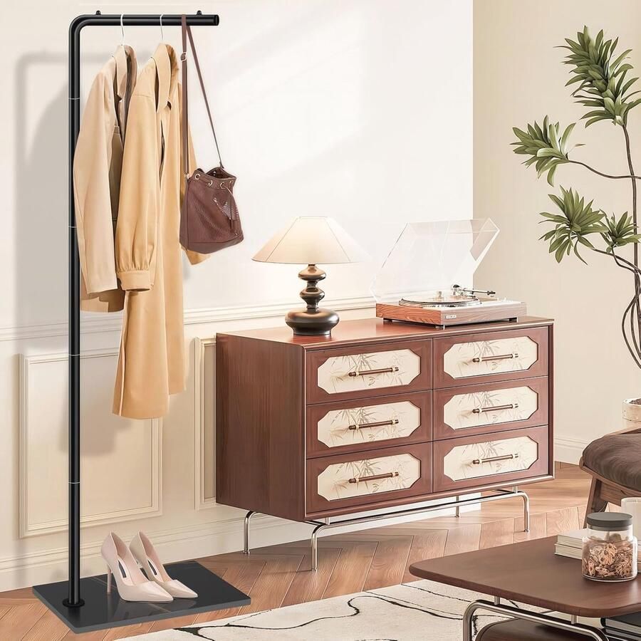 Kledingrek voor de vloer Metaal ruimtebesparend geschikt voor kleding hoed tassen 178 cm hoog zwart