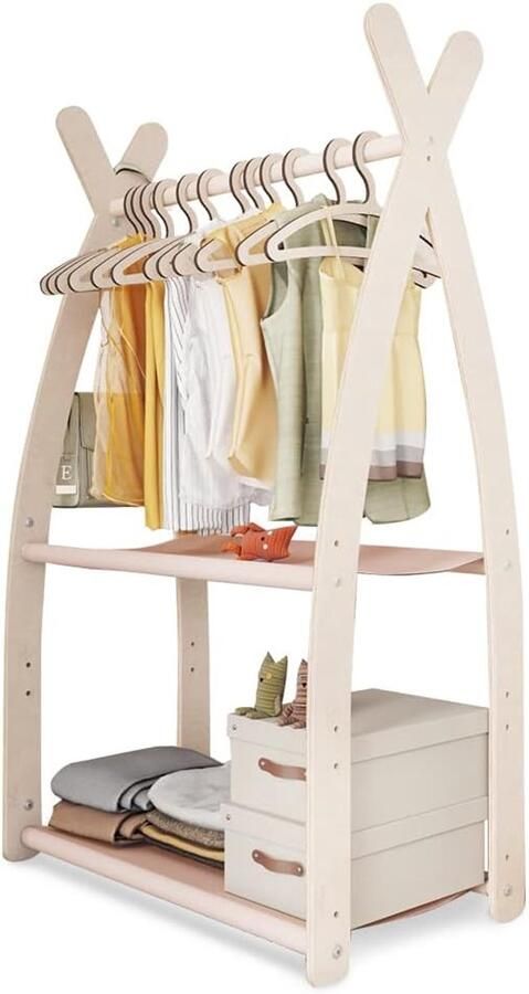 Kledingrek voor Kinderen 95x106x32cm Staande Kapstok en Garderobe Houten Rail 100% ECO