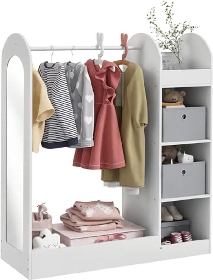 Kledingrek voor Kinderen met Opbergruimte en Spiegel Ideaal voor de Kinderkamer