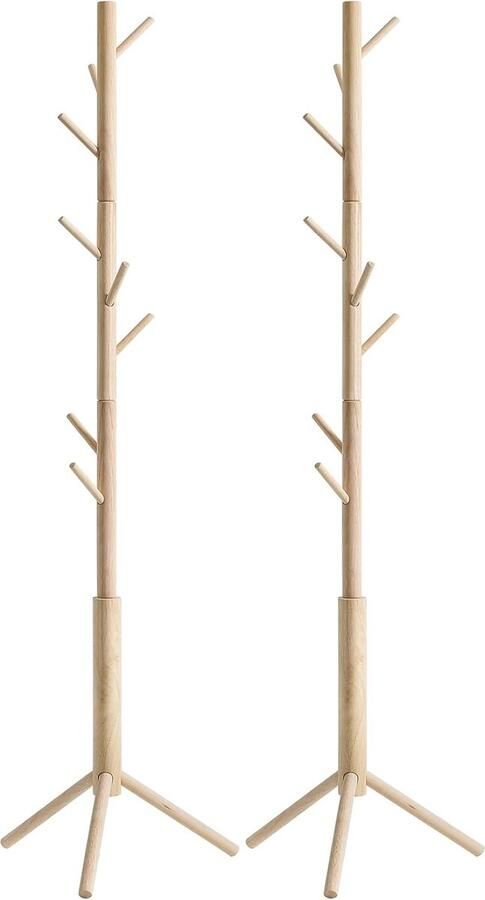 Kledingrek voor kleding jassen hoed garderobe in boomvorm set van 2 kledingstang met 8 haken slaapkamer hal natuurlijke kleuren