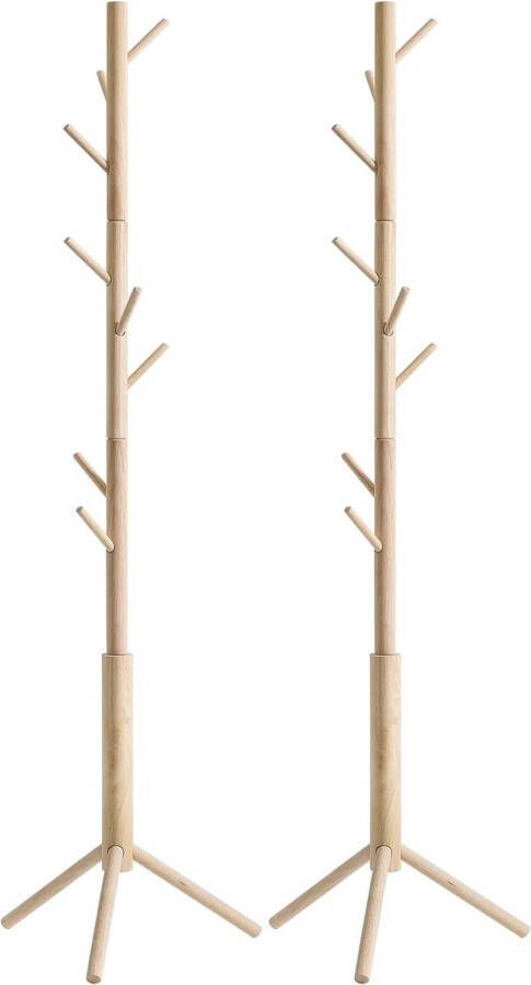 Kledingrek voor kleding jassen hoeden kapstokken in boomvorm set van 2 kledingstang met 8 haken slaapkamer hal natuurlijke kleur