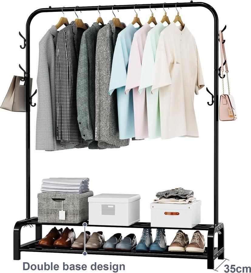 Kledingrek voor slaapkamer Heavy-duty vrijstaande kledingophangrail Minimalistisch design Hangende kledingrek zwart