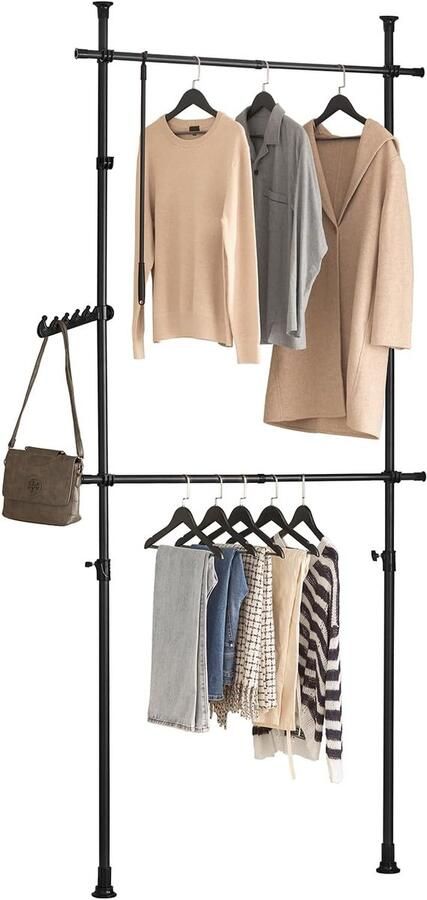 Kledingrek voor Vloer tot Plafond Verstelbaar Klerenrailsysteem in Zwart Ideaal Opbergsysteem