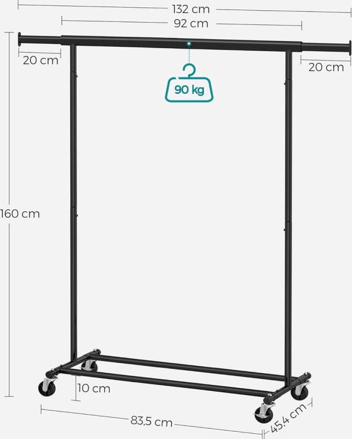 Kledingrek Vrijstaande hanger Clothes rack Freestanding hanger 45 4D x 132B x 160H centimeter