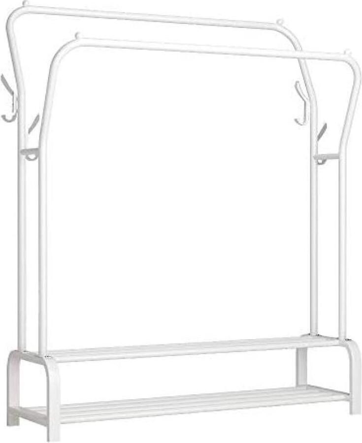 Kledingrek Vrijstaande hanger Dubbele Stangen Multifunctioneel Kledingrek voor Slaapkamers Dubbellaags 4 Haken