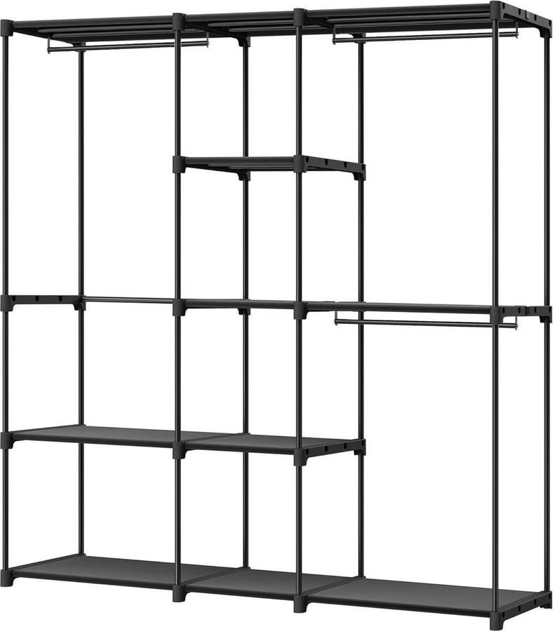 Vrijstaande kledingkast met kledingrek en stoffen planken 182 x 43 x 182 cm inktzwart Kledingkast