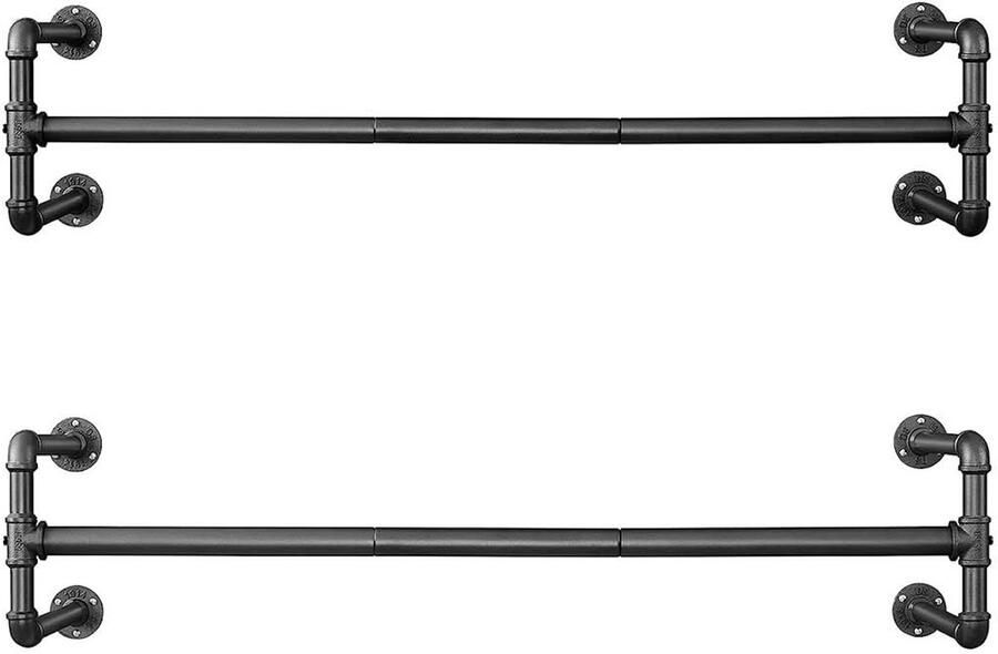 Kledingrek Wandgemonteerde kledingstang 2-delige set Stevig en duurzaam metalen materiaal Ruimtebesparend Geschikt voor kleine ruimtes 110 x 30 x 29 3 cm Zwart