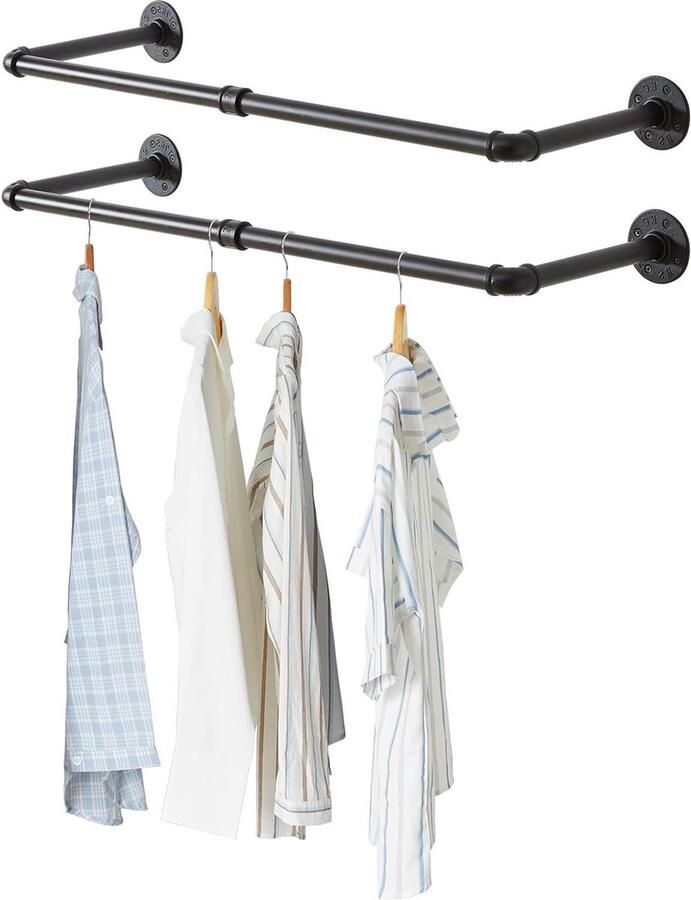 Kledingrek Wandgemonteerde kledingstang set van 2 94 cm industriële pijp kledingstangrek Heavy Duty Retro Muur Netjes Rail Pijp Display Rails voor Thuis Winkels Afneembare Kledingstuk Opknoping - Foto 2