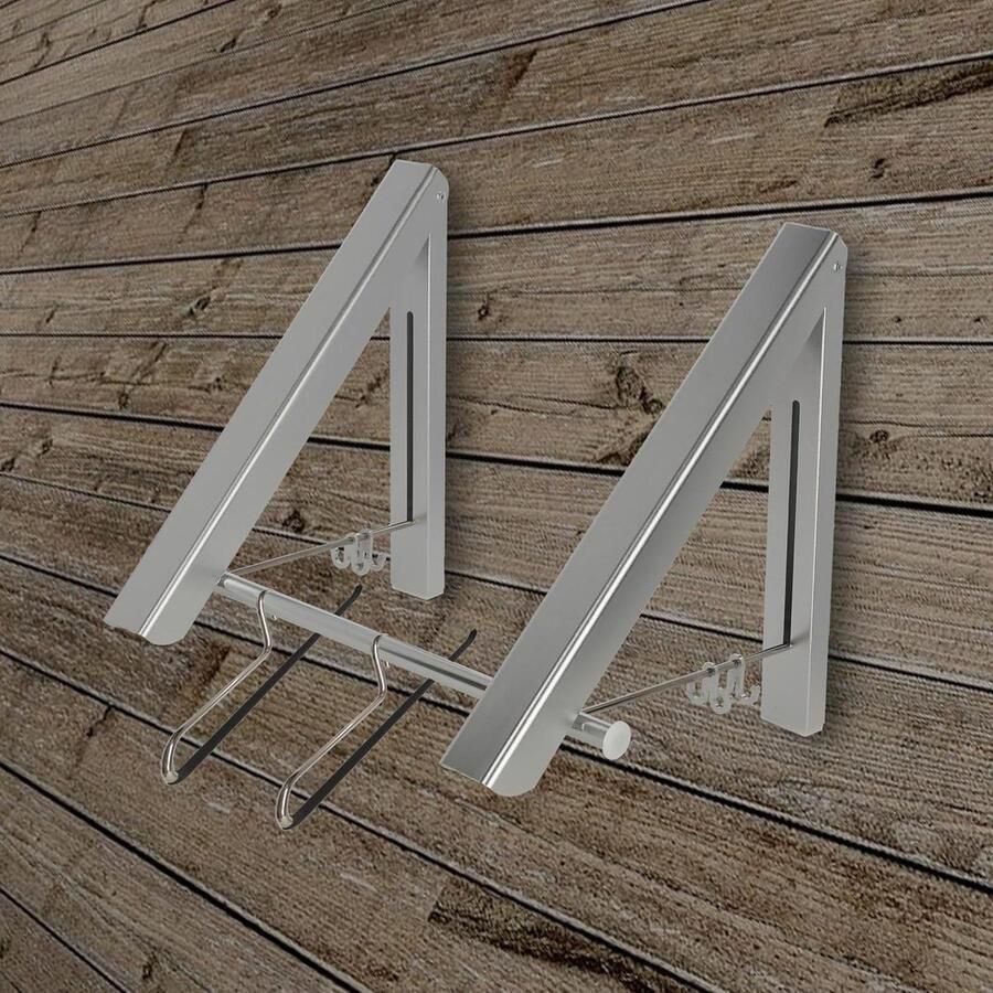 Kledingrek Wandkledingrek 120 cm Inklapbaar Aluminium Kledinghangers Kledingventilator Haak Houder Woonkamer Badkamer Slaapkamer Kantoor Zilver