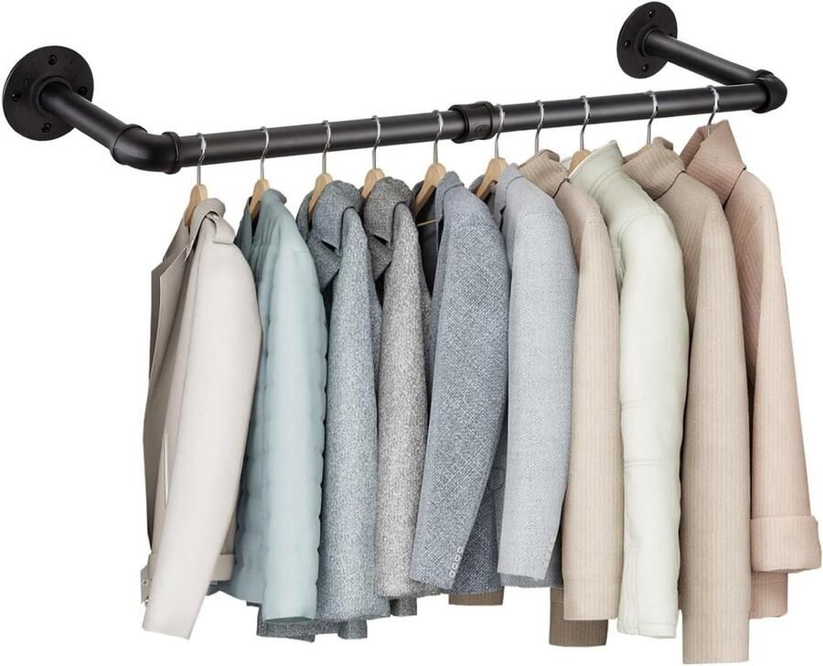 Kledingrek Wandkledingrek- Afneembaar Metalen Wandhanger van 120 cm Kledingrek voor het Ophangen van Kleding in de Slaapkamer Wandkledingstang Zwart