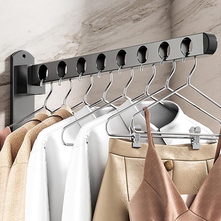 Kledingrek wandkledingrek opvouwbare haak kledingroede koolstofstaal 90° draaibaar kledingrek wandkledinghaak voor badkamer slaapkamer hotel wasruimte