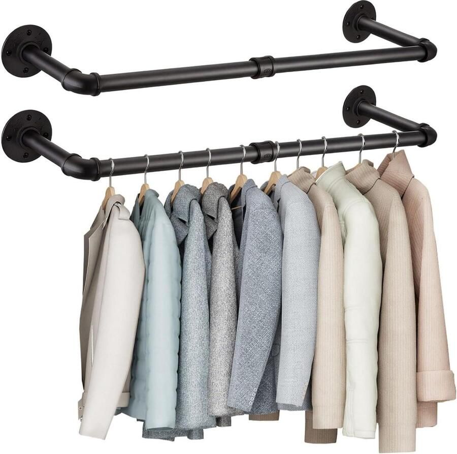 Kledingrek afneembaar 80 cm Kleding ophangen zonder ruimte Zwart wandkledingstang