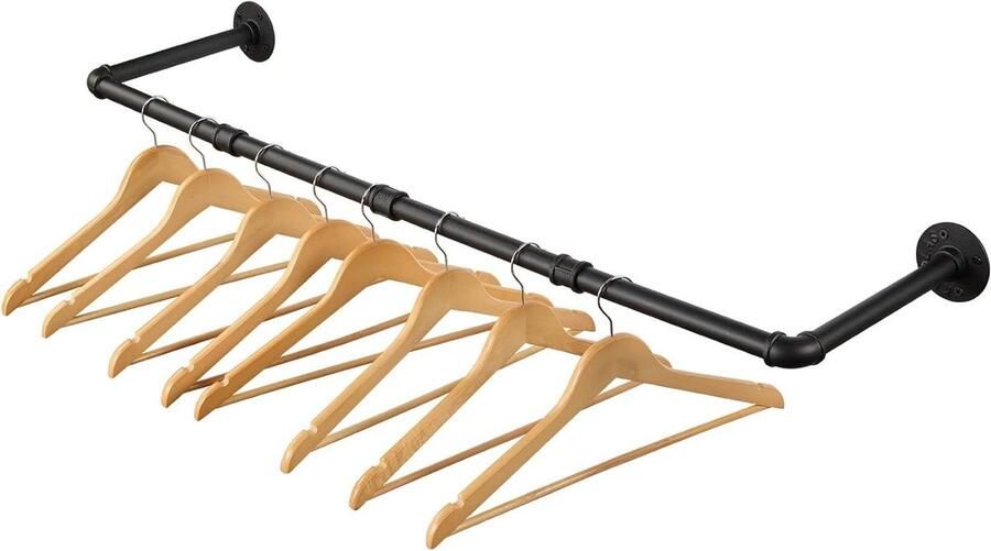 Kledingrek 100 cm industriële buizen metalen garderobestang wandmontage afneembaar zwart hal 30 kg belastbaar - Foto 2