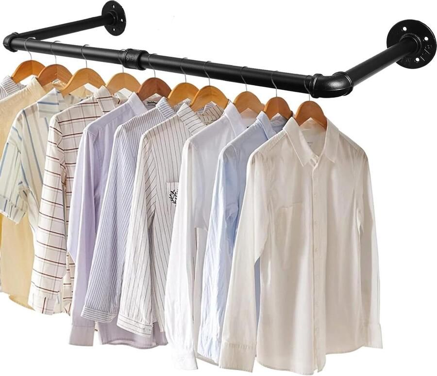 Kledingrek Wandmontage Populaire 60cm Industriële Kleding Rail Koperen Kleding Rail Wandmontage Duurzame Industriële Pijp Kledingrek Afneembare Kleding Nette Rail voor Slaapkamer Garderobe etc