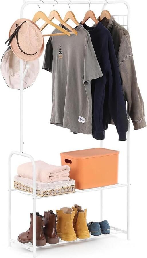 Kledingrek Kapstok wit-metaal vrijstaande kledingstang-planken voor schoenen-minimalistische kledingstandaard-stabiel-voor thuis-slaapkamer-woonkamer