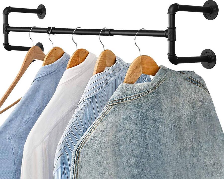 Kledingrek zwart kledingstang 120 cm hangend kledingrek afneembaar ijzeren kledingrek wandrailrek ruimtebesparend ruimte voor maximaal 60 kg