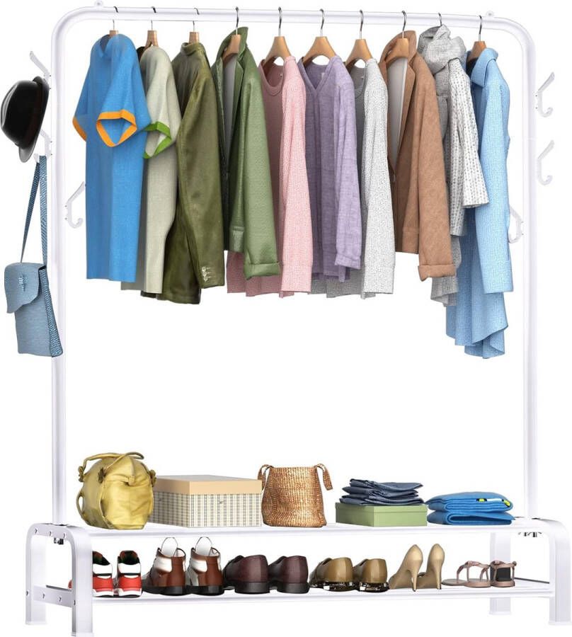 Kledingroede 110 x 35 x 146 cm kledingroede voor slaapkamer vrijstaande kledingroede minimalistisch design kledingroede draagbare kledingroede wit