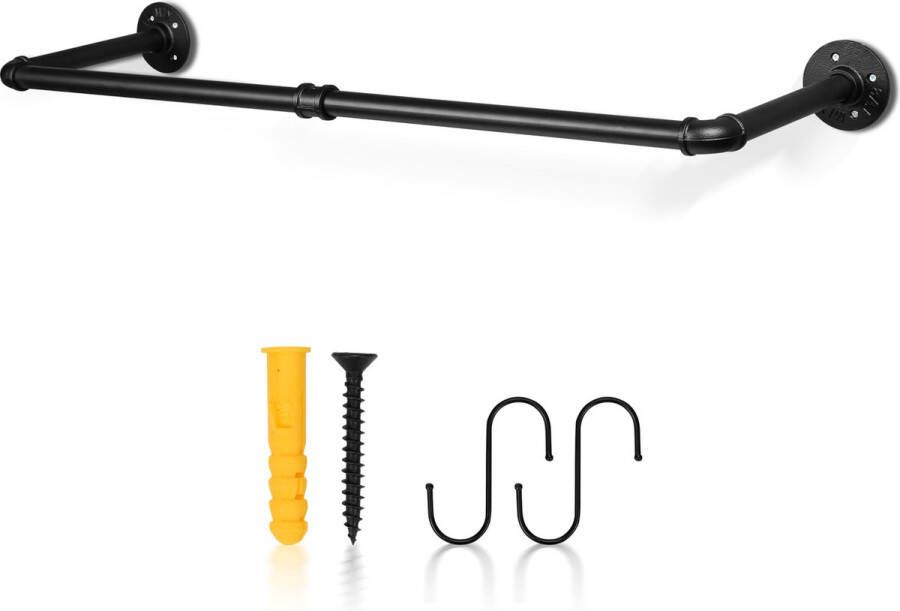 Kledingstang voor aan de muur Kledingrek Kledingroede 1 Stuks Premium Metaal 92 cm Zwart Hangrek Garderobe Stang Wandgarderobe Industrieel Ruimtebesparend Eenvoudige Montage 65 kg Draagvermogen