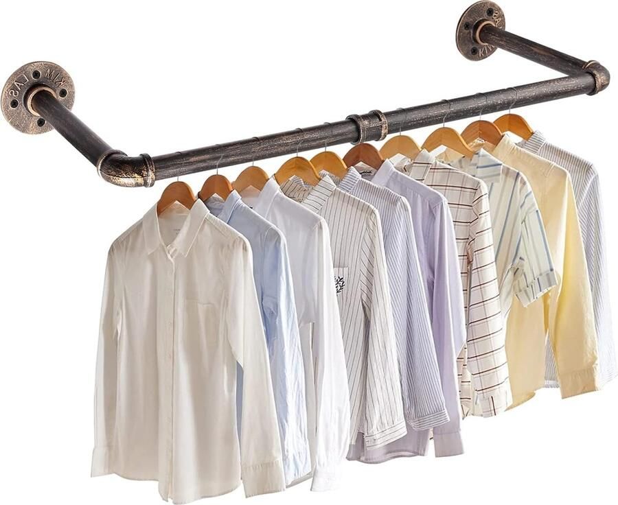 Kledingroede wand 60 cm industriële pijp kledingroede wandmontage belastbaar tot 25 kg kledingrek voor woonkamer slaapkamer brons