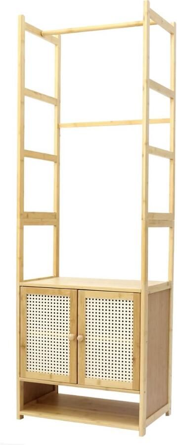 Kledingstandaard Kledingrek vrijstaand kledingrek Planken Kastje Hangstang Bamboe Lichtbruin