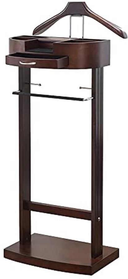 Kledingstandaard met Broekhanger en Accessoirebak Vrijstaand Houten Kledingrek voor Woonkamer Kantoor Slaapkamer Eenvoudig te Monteren Tot 25kg Draagvermogen