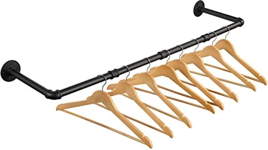 Kledingstang 100 cm van industriële buizen voor wandmontage zwart en afneembaar