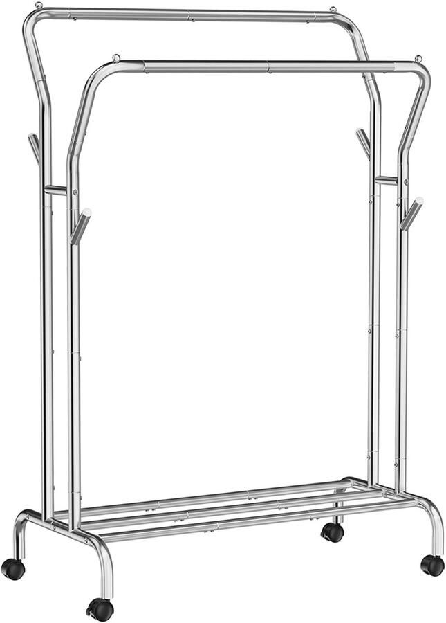 MAZAZU Kledingrek 2 Frames Zilver Met wielen 103.5x52.5x155