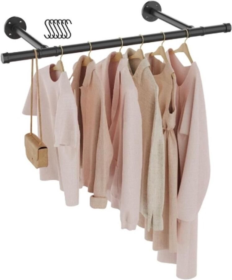 Retadou Kledingstang industrieel garderobestang wandmontage kledingrek garderobehouder doe-het-zelf garderobesysteem inloopkast voor kleine kamers 77 cm 1 set zwart