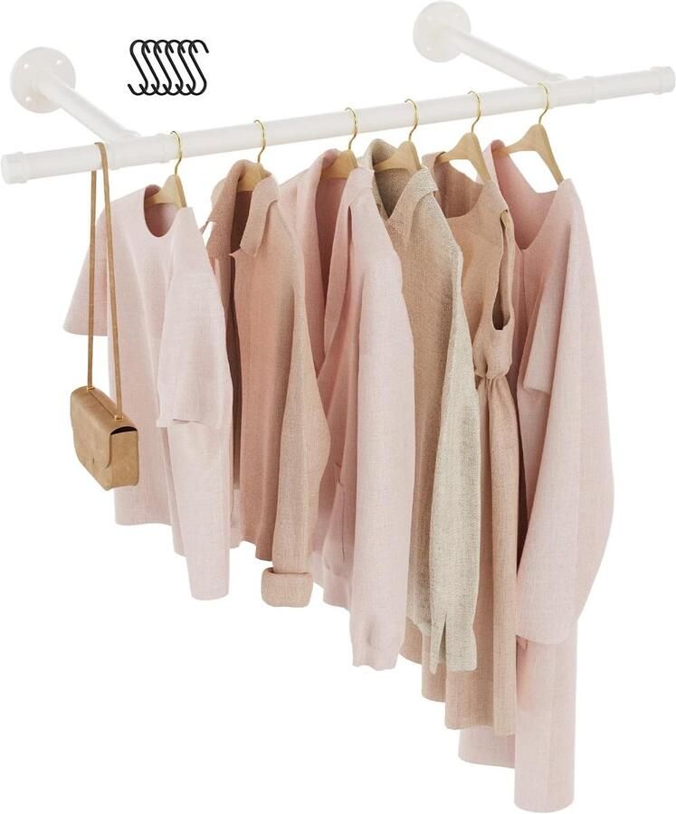 Retadou Kledingstang industrieel garderobestang wandmontage kledingrek garderobehouder doe-het-zelf garderobesysteem inloopkast voor kleine kamers 77 cm 1 set wit