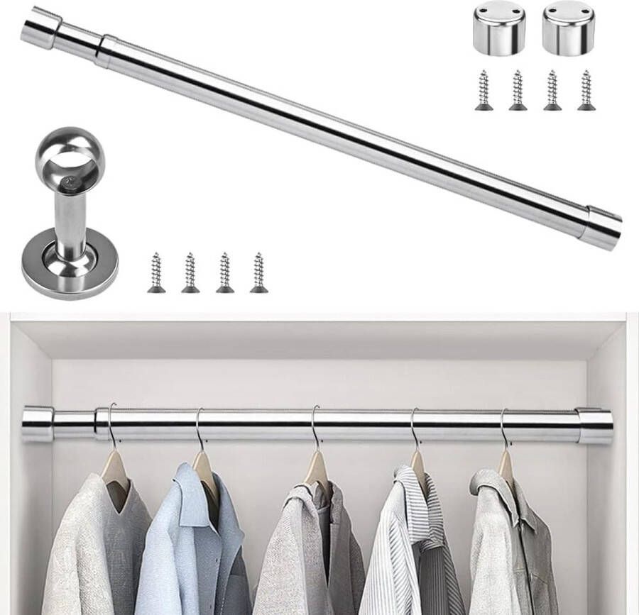 Kledingstang kast 82-152 cm telescoopstang klemstang kledingkast ronde metalen stang kleerhangerstang uittrekbare garderobestang spanstang roestvrij staal niche stang voor garderobe