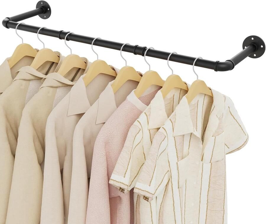 Kledingstang plafondmontage zwart 100 cm garderobestang wandmontage industrieel kledingrek voor de muur wandrek keukenrek eenvoudige montage