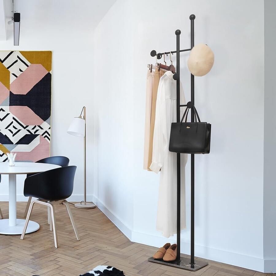 Kledingstang stabiel metaal garderobestandaard moderne kledingstandaard voor kleding gardarbovenkant vrijstaande kapstok voor entree woonkamer slaapkamer (zwart)