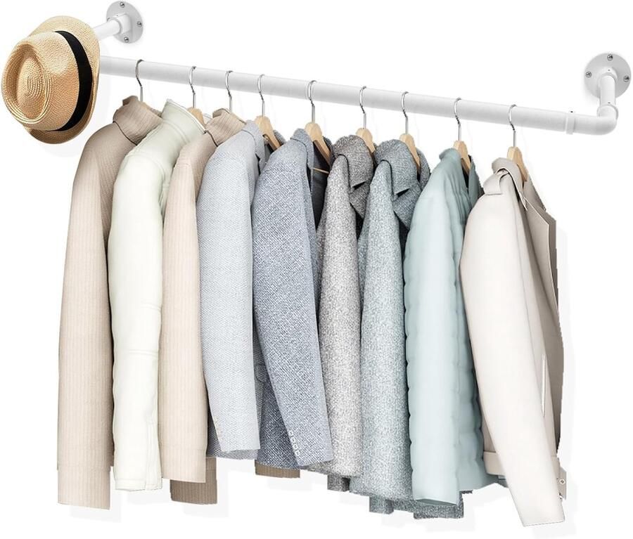 Allecto Plus Industriële Tube Kledingrek 83 cm Wandmontage Ruimtebesparend Wit voor Winkel en Woonkamer