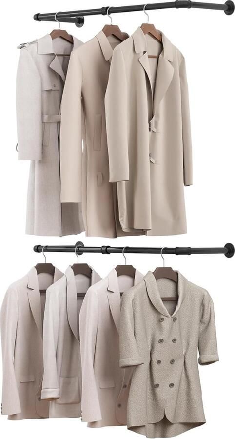 Kledingstang voor aan de Muur – Hoogwaardige Stalen Kledingroede – Set van 2 Kledingrek Hangrek Garderobe Stang – 100 cm Zwart - Foto 2