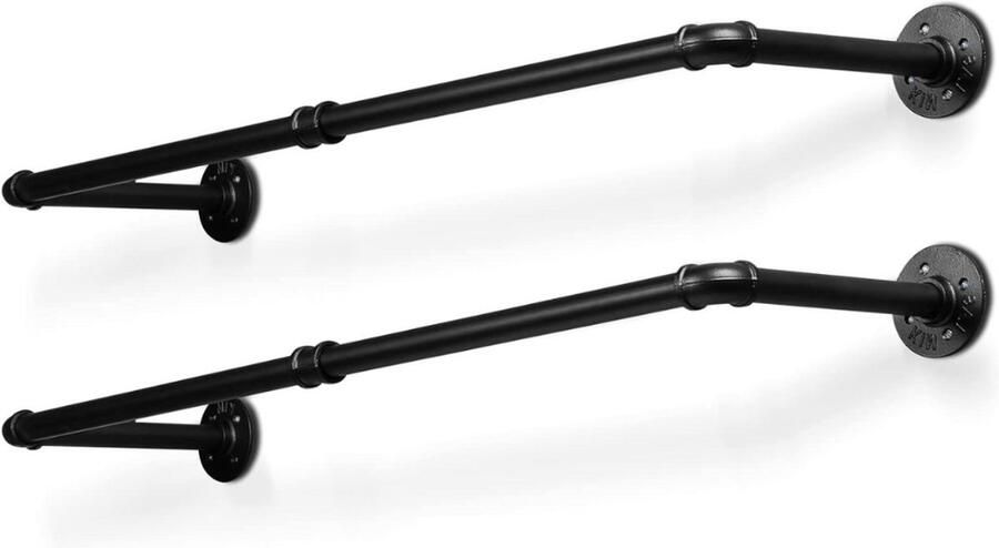 Kledingstang voor aan de Muur – Hoogwaardige Stalen Kledingroede – Set van 2 Kledingrek Hangrek Garderobe Stang – 92 – Zwart – Tot 65 Kg