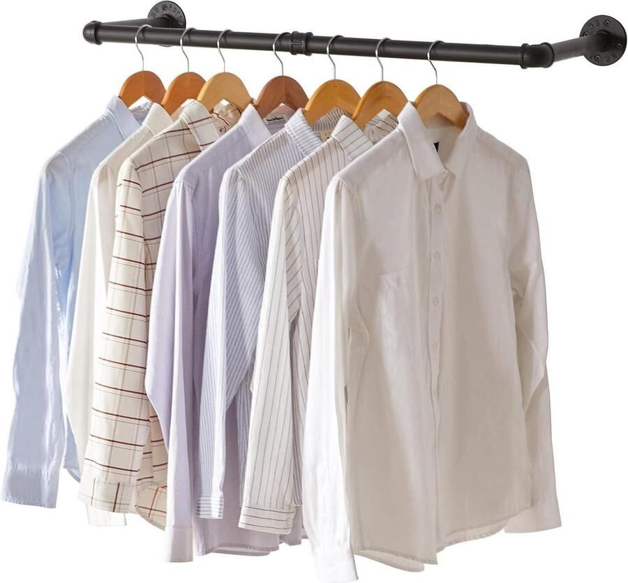 Kledingstang voor aan de muur Industrieel design Wandmontage Afneembare kledingstandaard Ruimtebesparend Tot 50 kg belastbaar Twee bases