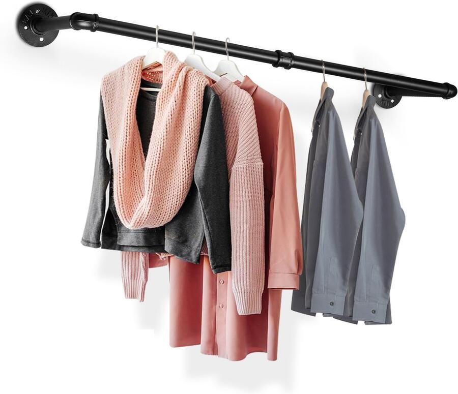 Kledingstang voor aan de Muur – Kledingrek Hangrek Garderobe Stang 92CM – Zwart 1 Stuks Kledingroede Douchestang Garderobestang Kledingroede Muur Kledingstangen voor aan de Muur Kledingstangen
