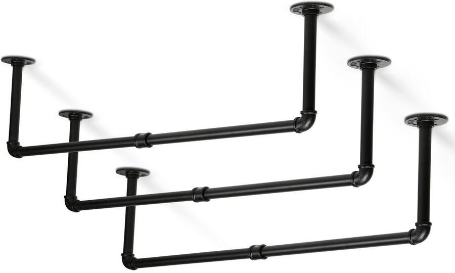 Kledingstang voor aan de Muur – Kledingrek Hangrek Garderobe Stang 92CM – Zwart 2 Stuks Kledingroede Douchestang Garderobestang Kledingroede Muur Kledingstangen voor aan de Muur Kledingstangen