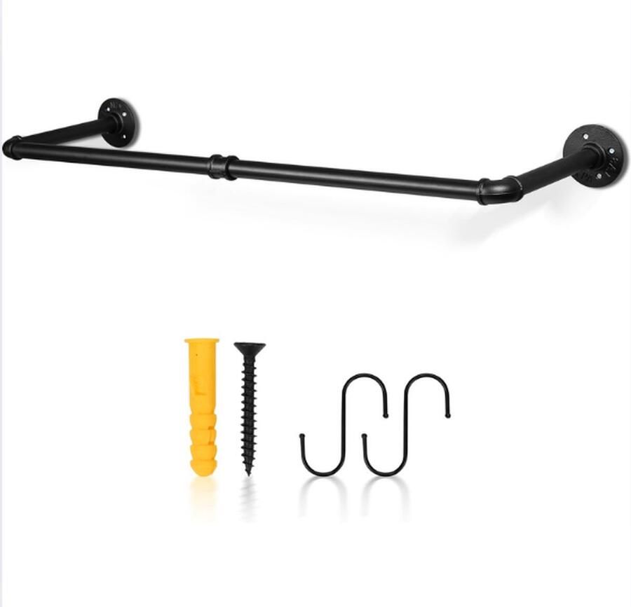 Kledingstang voor aan de muur Kledingrek Kledingroede 1 Stuks Premium Metaal 92 cm Zwart Hangrek Garderobe Stang Wandgarderobe Industrieel Ruimtebesparend Eenvoudige Montage 65 kg Draagvermogen