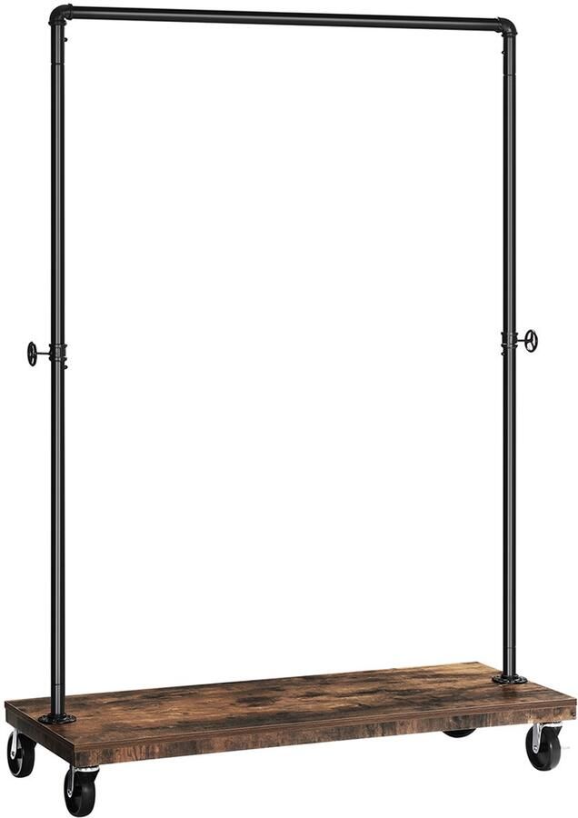 Kledingstang voor slaapkamer zware kledinghanger industrieel buisvormig rollend kledingrek met plank maximale draagkracht bovenste stang 90 kg geschikt voor slaapkamer wasruimte en winkels 100 x 41 5 x 182 cm bruin + zwart