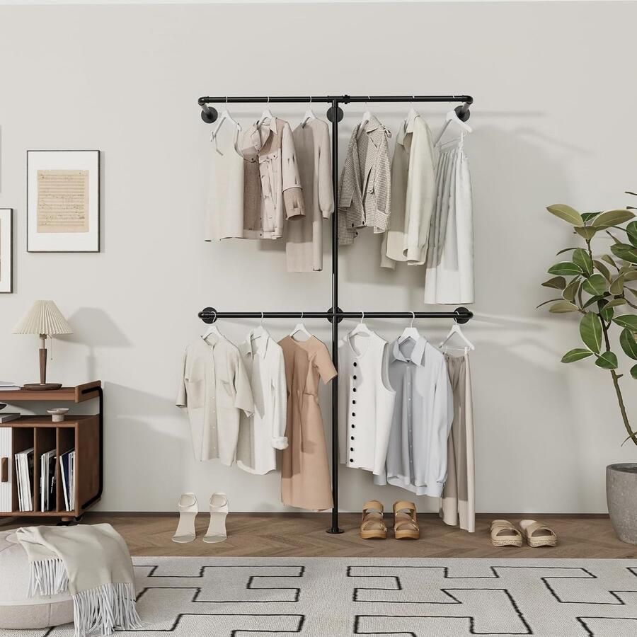 Kledingstang voor wandmontage 200 kg draagvermogen industrieel goud metaal 120 x 180 cm