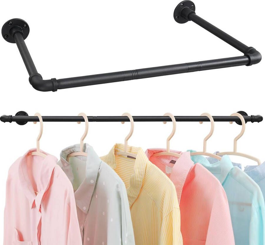 Kledingstang voor wandmontage 83 cm industrieel matzwart kledingstandaard stabiele metalen garderobestang voor slaapkamer