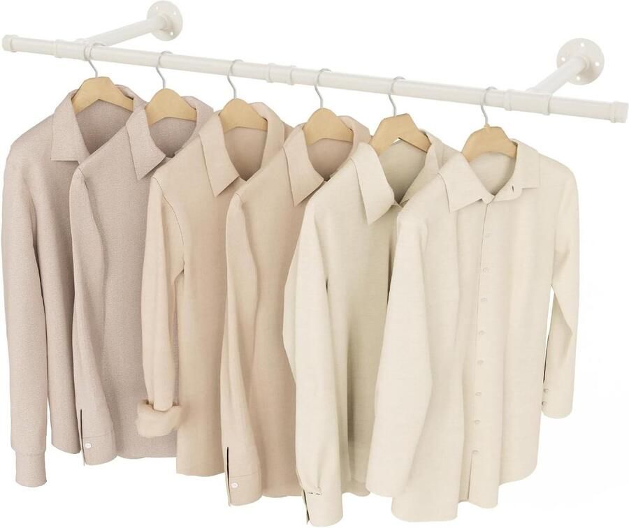 Kledingstang voor Wandmontage Afneembaar in Industrieel Ontwerp 112 cm Buisvormig Kledingrek Wandhanger voor Kledingopbergers voor In de Woonkamer Wit 1-Pak