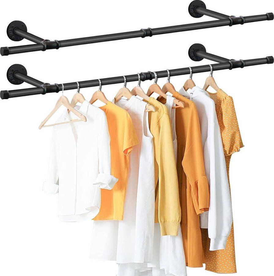 Kledingstang voor wandmontage afneembare kledingstandaard in industrieel design 112 cm buisvormig kledingrek wandhanger voor kleding opslag voor woonkamer slaapkamer verpakking van 2