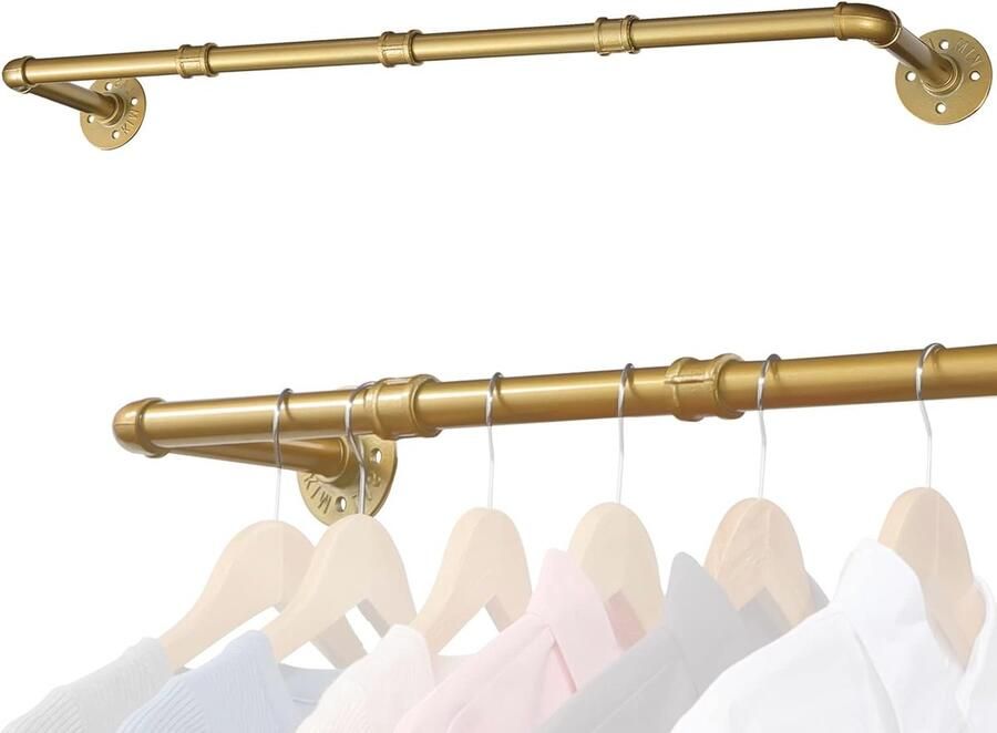 Kledingstang voor wandmontage Goud 70 cm Industrieel Design Tot 100 kg Belasting