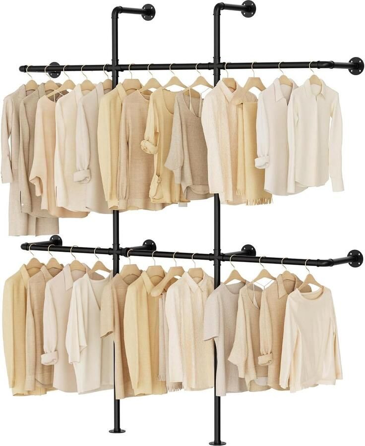 Allecto plus Wandkapstok met kledingstang van industrieel metaal 3 kolommen zwart