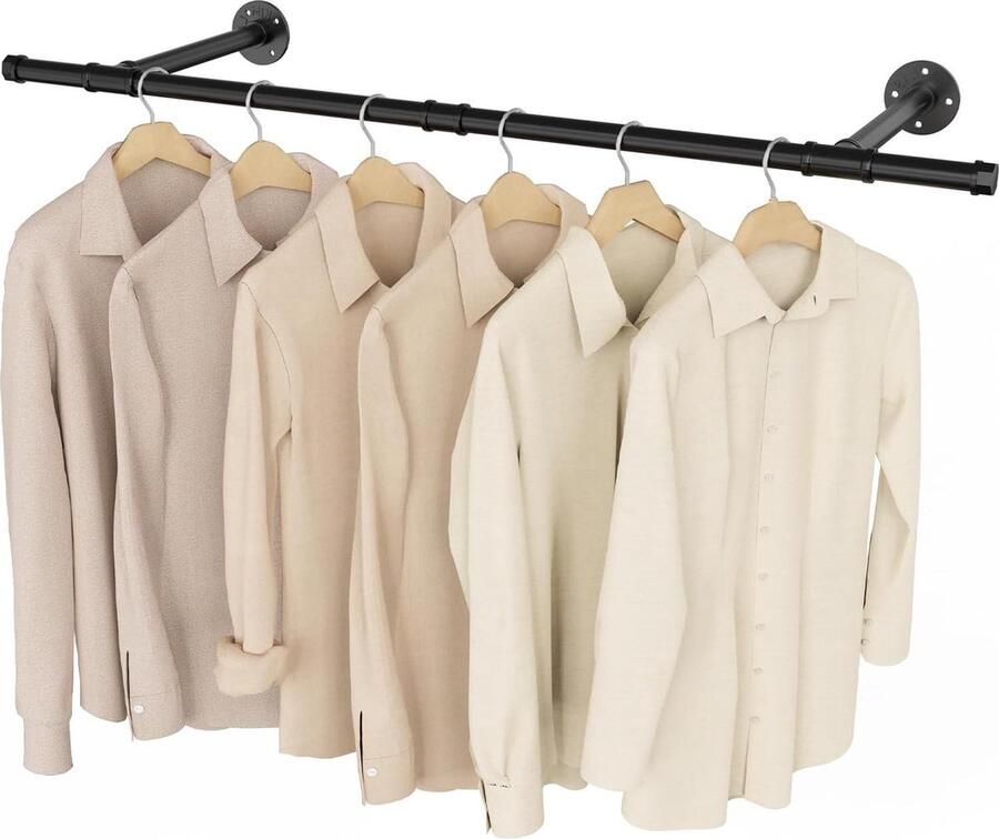 Kledingstang voor Wandmontage Kledingrek Afneembaar 1-Pak Zwart 112 cm